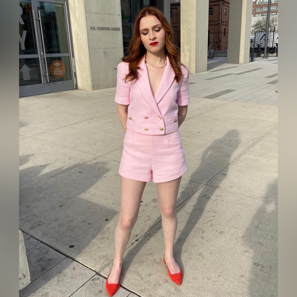Pink Tweed Zara Co-ord Set Blazer & shorts